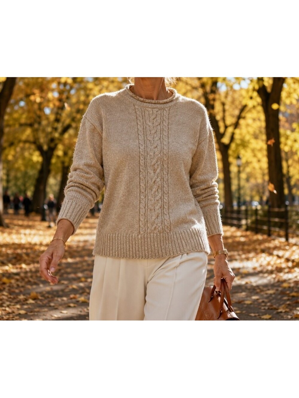 Carolyn Taylor Cable Knit Sweater Womens Sz XL Beige Roll Neck Heritage Knitwear